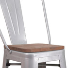 Flash Furniture 30" High Silver Metal Barstool with Back & Wood Seat-Silver Powder Coated Frame Finish
