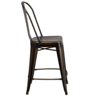 Flash Furniture 24" High Distressed Copper Metal Indoor-Outdoor Counter Height Stool with Back-Curved Back with Vertical Slat