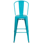 Flash Furniture Commercial Grade 30" High Crystal Teal-Blue Metal Indoor-Outdoor Barstool with Back-Set of 4 Bistro Style Bar Stools