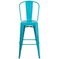 Flash Furniture Commercial Grade 30" High Crystal Teal-Blue Metal Indoor-Outdoor Barstool with Back-Set of 4 Bistro Style Bar Stools