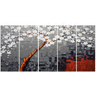 Design Art Abstract Grey and White Flowers, 5 Piece Canvas Print, (PT2001-271)-Print