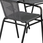 Flash Furniture 28" Square Glass Metal Table with Grey Rattan Edging & 4 Grey Rattan Stack Chairs-Designed for Indoor and Outdoor Use