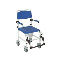 Drive Medical Aluminum Shower Commode Mobile Chair, Transport Chair-Blue, Aluminum