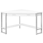 Monarch Specialties 7500 42" Computer Desk - White Corner/Silver Metal-Corner computer desk with storage in a white finish