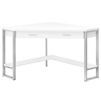 Monarch Specialties 7500 42" Computer Desk - White Corner/Silver Metal-Corner computer desk with storage in a white finish