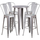 24'' Round Silver Metal Indoor-Outdoor Bar Table Set with 4 Cafe Barstools [CH-51080BH-4-30CAFE-SIL-GG]-Metal Cafe Bar Table