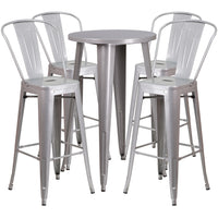 24'' Round Silver Metal Indoor-Outdoor Bar Table Set with 4 Cafe Barstools [CH-51080BH-4-30CAFE-SIL-GG]-Metal Cafe Bar Table