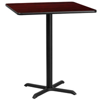 Flash Furniture 36'' Square Laminate Table Top, Mahogany with 30'' x 30'' Bar-Height Table Base (XUMA3636T3030B)-Bar Height Hospitality Table