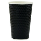 Tannex Double Wall Diamond Paper Coffee Cup, 16oz/473ml, Black-Gloss black colour with diamond texture. 16 oz. capacity. Ideal for hot or cold beverages