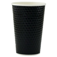 Tannex Double Wall Diamond Paper Coffee Cup, 16oz/473ml, Black-Gloss black colour with diamond texture. 16 oz. capacity. Ideal for hot or cold beverages