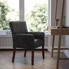 Flash Furniture Black Leather Executive Side Reception Chair with Mahogany Legs-Mahogany Finished Wood Legs