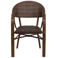 Flash Furniture Milano Series Bark Brown Rattan Restaurant Patio Chair with Bamboo-Aluminum Frame-Set of 3 Stackable Cafe Chairs