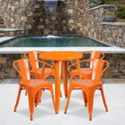 24'' Round Orange Metal Indoor-Outdoor Table Set with 4 Arm Chairs (CH-51080TH-4-18ARM-OR-GG)-24"W x 24"D x 29"H