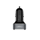 Akiko 6.6A/ 33W 3-Port Smart Car Charger, 3" x 2", Grey Black-3 USB Port: Each USB Port has its own microchip that detects the device plugged into through USB PIN signals, which gives output at full power and full charging speed (Total 6.6A output). Use your existing USB charging cables to charge most USB powered devices; Easy-to-see LED confirms whether USB charger is properly connected