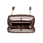 Karla Hanson RFID Blocking Ellie Woven Crossbody Phone Wallet, Mahogany-Detachable, adjustable shoulder strap. Zipper closure