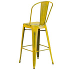 Flash Furniture 30" High Distressed Metal Indoor-Outdoor Barstool with Back - Yellow-Drain Holes in Seat