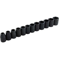 Gray Tools 12 Piece 3/8" Drive 6 Point Metric, Standard Impact Socket Set, 8mm-19mm-Contains Sizes: 8, 9, 10, 11, 12, 13, 14, 15, 16, 17, 18, 19mm.