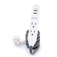 Staples 400 Joule 3-Outlet Surge Protector with 2 USB Ports, 6' Cord, Black Braid (53048)-Extension cord + USB with power protection