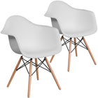 Flash Furniture Alonza Series Plastic Chair with Wooden Legs - White - 2 Pack-White Plastic Finish