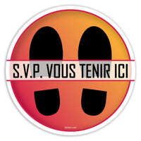 Eddie's "Veuillez vous tenir ici" Anti-Slip Floor Decal - Multicolour - 8" Diameter - French - 2 Pack-Social Distancing / Covid-19 Decal