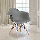 Flash Furniture Alonza Series Plastic Chair with Wooden Legs - Moss Grey - 2 Pack-Wooden Legs with Metal Bracing