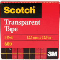 Scotch Transparent Tape, Boxed, 12.7mm x 32.9m-Glossy finish