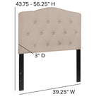 Flash Furniture Cambridge Tufted Upholstered Twin Size Headboard - Beige Fabric-Black Metal Stands with Adjustable Bed Rail Slots