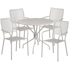 35.25'' Round Light Grey Indoor-Outdoor Steel Patio Table Set with 4 Square Back Chairs [CO-35RD-02CHR4-SIL-GG]-Light Grey Powder Coat Finish