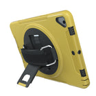 CTA Digital Protective Case with Rotatable Grip Kickstand for 10.2" iPad Gen 7 and 8, Air 3 and 10.5" Pro - Yellow-360-degree rotating hand-grip with comfortable, resizable hand strap