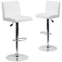 Flash Furniture Contemporary Vinyl Adjustable Height Barstools with Chrome Base - White - 2 Pack-Set of 2 Contemporary Style Stools