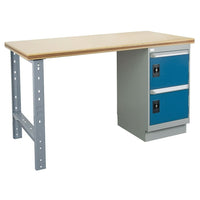 Kleton Workbench, Wood Filled Steel Top, 1 Pedestal, 4 Drawers and 1 Door, 30"W x 60"L x 34"H-34" overall height