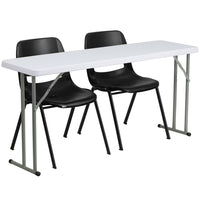 Flash Furniture 60" Folding Training Table with 2 Black Plastic Stack Chairs, Granite White (RB18602)-Rectangular training table set includes one table and two chairs