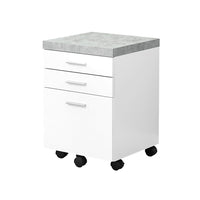 Monarch Specialties 7051 3-Drawer Filing Cabinet - White/Cement-Look -Includes 5 castors for ease of mobility (2 locking, 3 non-locking)