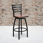 Flash Furniture Hercules Series Black Ladder Back Swivel Metal Bar Stool, Cherry Wood Seat, 2 Pack-Swivel Seat