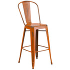 Flash Furniture 30" High Distressed Orange Metal Indoor-Outdoor Barstool with Back-500 lb. Weight Capacity