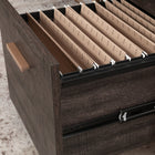 Sauder 60"W Walter Heights L-Desk - Blade Walnut-Powder coated metal frame in an elegant champagne gold finish