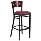 Flash Furniture HERCULES Series Black 4 Square Back Metal Restaurant Barstool - Mahogany Wood Back - Burgundy Vinyl Seat-500 lb. Weight Capacity