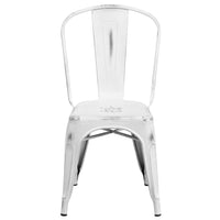 Flash Furniture Distressed Metal Indoor-Outdoor Stackable Chair - White-Stackable Bistro Style Chair