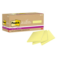 Post-it Recycled Paper Super Sticky Notes - 3" x 3" - Canary Yellow - 24 Pack-Post-it Super Sticky Notes stick and re-stick so your thoughts get noticed