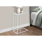 Monarch Specialties 3037 Accent Table - White Metal With Frosted Tempered Glass-Ample surface area for your snacks, drinks, meals, or tablet