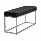 Plata Decor Cisne Chrome Bench with Leather Top - Black-Armless