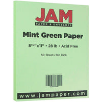 JAM Paper Matte Paper, 8.5" x 11", 28 lb, Mint Green, 50 Pack (16732385)-8.5" x 11" letter size paper