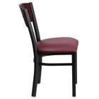 Flash Furniture HERCULES Series Black 4 Square Back Metal Restaurant Chair - Mahogany Wood Back & Burgundy Vinyl Seat-Mahogany Wood Designer Back - 4 Square Cutout