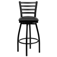 Flash Furniture HERCULES Series Black Ladder Back Swivel Metal Barstool - Black-Metal Barstool