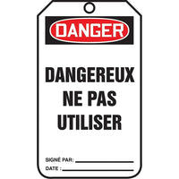 Standard Safety Tags, Danger; Dangereux ne pas utiliser, SAU838, 25 Pack-Language - French