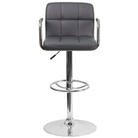 Flash Furniture Contemporary Grey Quilted Vinyl Adjustable Height Barstool with Arms & Chrome Base-Contemporary Style Stool