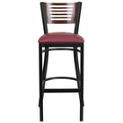 Flash Furniture HERCULES Series Black Slat Back Metal Restaurant Barstool - Walnut Wood Back - Burgundy Vinyl Seat-Metal Barstool