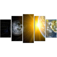 Designart Sun Moon and Earth 5-Panel Our Worlds Abstract Canvas Art Print, (PT3088-373)-Print