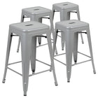 Flash Furniture 24" High Metal Counter-Height, Indoor Bar Stool in Silver - Stackable Set of 4-Ready-to-use - No Assembly Required