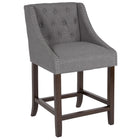 Flash Furniture Carmel Series 24" High Transitional Tufted Walnut Counter Height Stool with Accent Nail Trim - Dark Grey Fabric-Counter Height